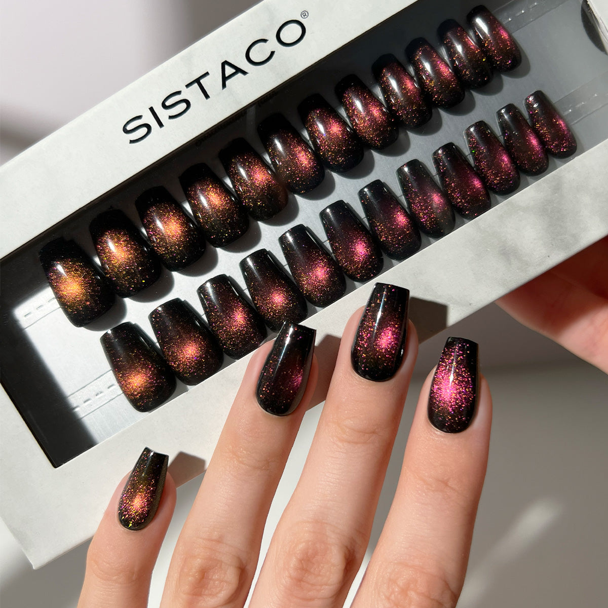 Ruby Cats Eye - Coffin Sustainable Nails