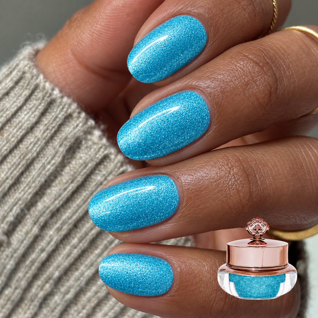 Aqua manicure with matching colour pot