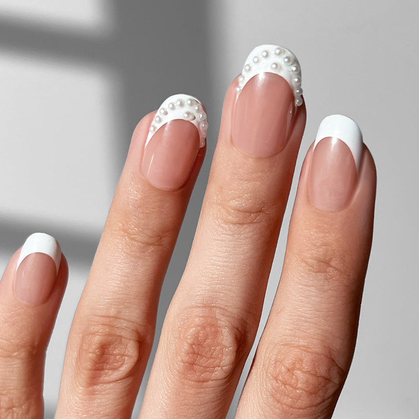 Bridal Halo - Oval Sustainable Nails — tight close-up of the nail design