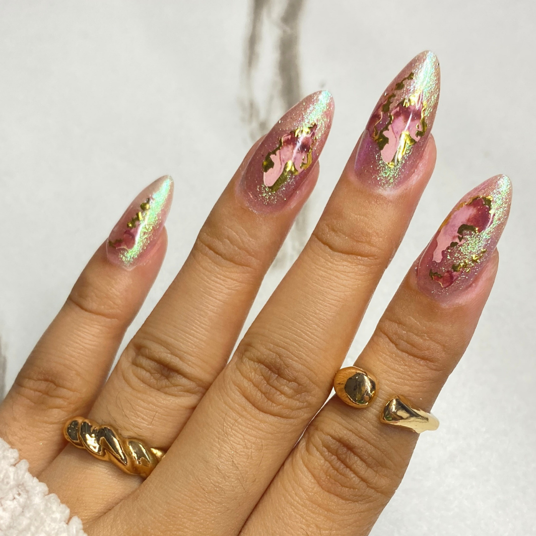 Golden Blaze - Nail Embellishment finished manicure